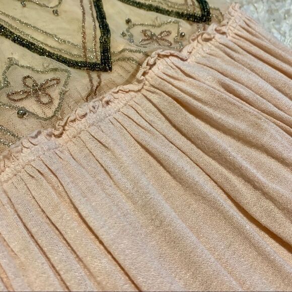 Free People boho intricately beaded embroidered blush sheer top XS TP LOOSE FIT - Picture 8 of 17